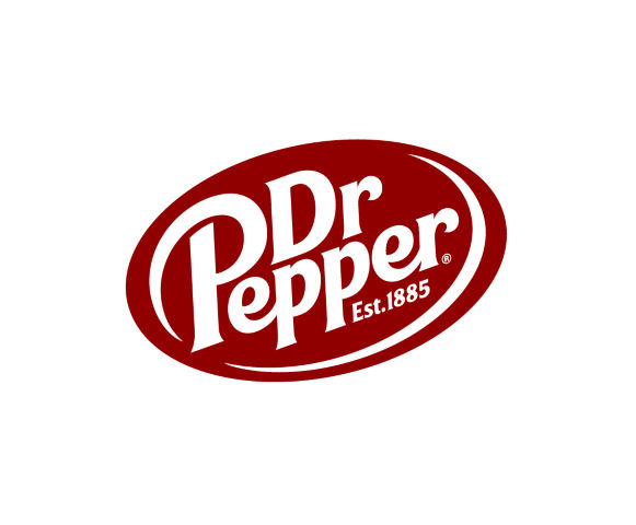 Dr. Pepper logo in red with white text and "Est. 1885" on an oval background.