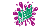 Logo featuring the text "Nehi Flavors" in green and white, surrounded by multiple purple liquid splash graphics.
